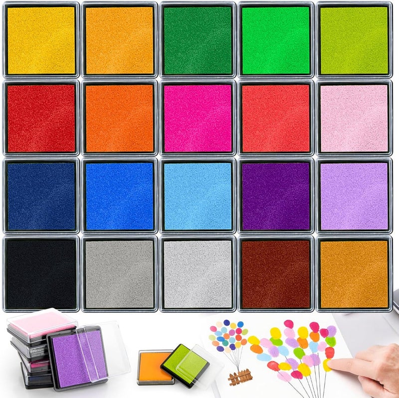 Rainflow Ink Pads for Stamps - 20 Colors Ink Stamp Pad Washable Ink Pads Stamp Rainbow Print Ink Pad for Crafting Scrapbooking Paper Fabric DIY Craft Card Making - Image 1